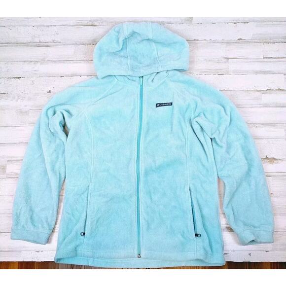 Columbia Girls Sz XL Soft Light Blue Fleece Full Zip Hoodie - Picture 1 of 10